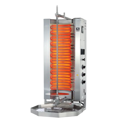 Elektrický gril na kebab/gyros, 3 topná pole, zátěž 50 kg, 400V, 9 kW, dolní pohon, 500x450x1030 mm, nádoba na tuk 500x500 mm | POTIS, MU E3-S