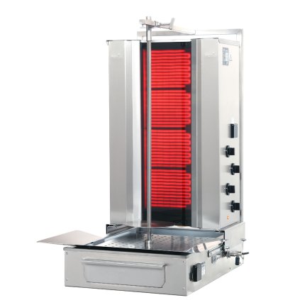 Sklokeramický elektrický gril na kebab/gyros, 4 topné plochy, zátěž 50 kg,  400V, 7,6 kW, dolní pohon 11,5 W, 760x620x1040 mm | POTIS, F CE4