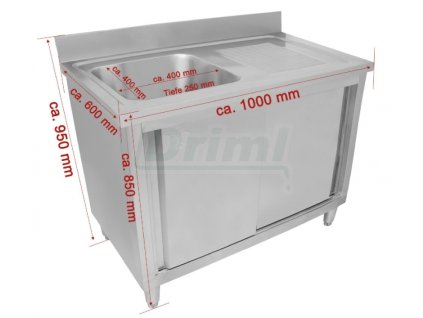 Mycí stůl 100 x 60 s 1 dřezem 50 x 40, se skříní