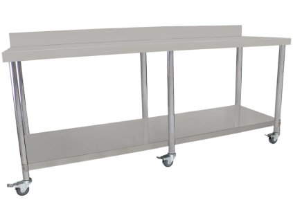 Mobilní nerezový pracovní stůl 60 x 200 cm s policí s 6-ti otočnými koly