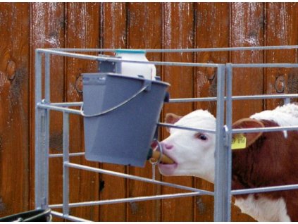 Kbelík napájecí plastový, šedý,zesílený, se stupnicí do 8 l, včetně zpět.ventilu a červeného dudlíku