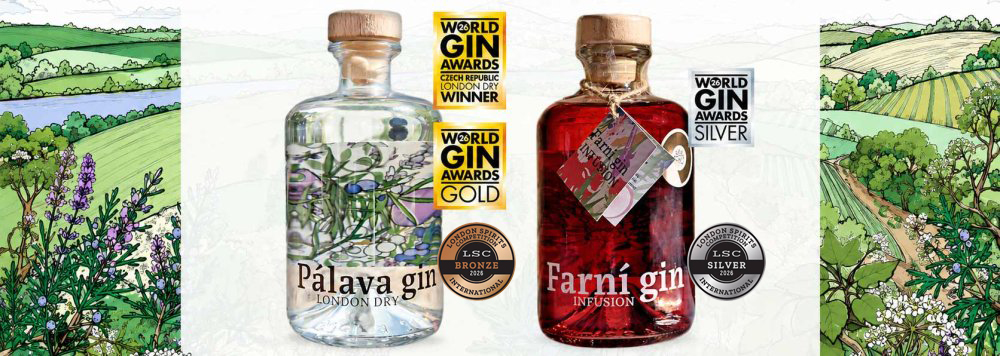 Pálava Gin London Dry 0,5l a Farní Gin Infusion – prémiové moravské giny