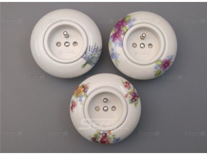 Porcelánová zásuvka s rámečkem krémová dekorovaná