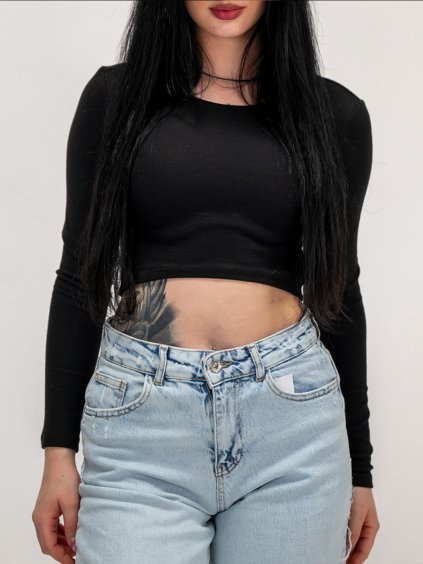Čierny crop top s dlhým rukávom