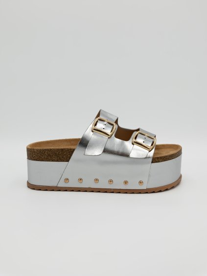 Strieborné platformové šľapky s prackami