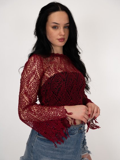 Bordový hačkovaný top