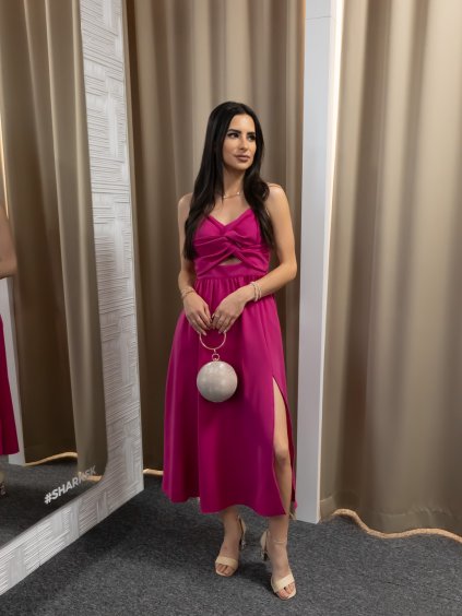 Rúžové šaty midi