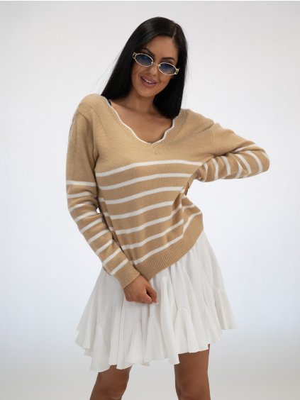 Hnedý pásikavý sveter