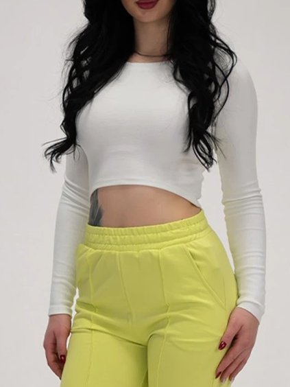 Biela crop top s dlhým rukávom