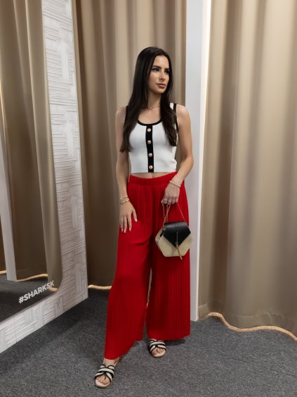 Plisované široké nohavice červené