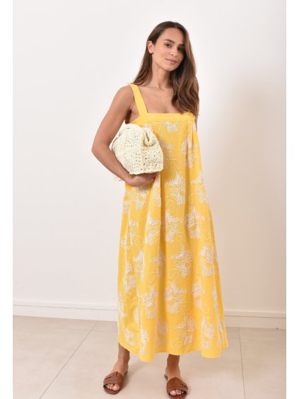 Žlté šaty s výšivkou