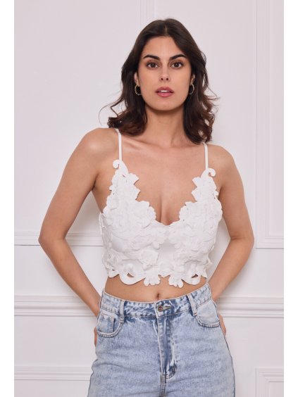 top en fine bretelle motif fleuri dentelle blanc 6830cda9e4433