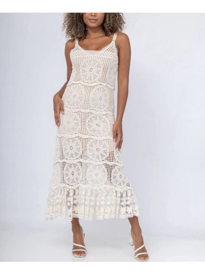 Háčkované šaty béžové