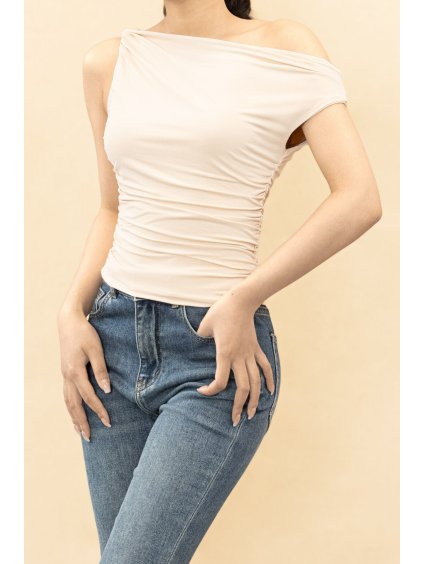 Asymetrický top s riasením béžový