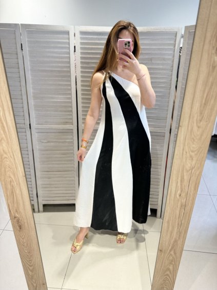 Asymetrické šaty - čierno-biele