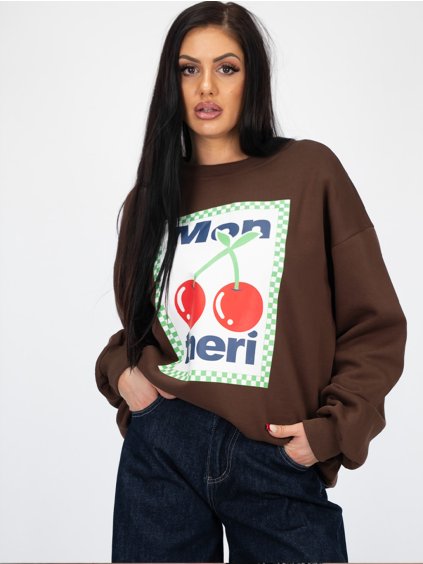 Hnedá mikina s potlačou