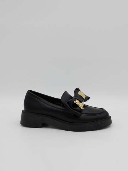 Čierne mokasíny s ozdobnou mašľou