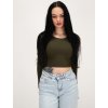 Khaki crop top s dlhým rukávom