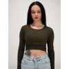 Khaki crop top s dlhým rukávom