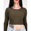 Khaki crop top s dlhým rukávom