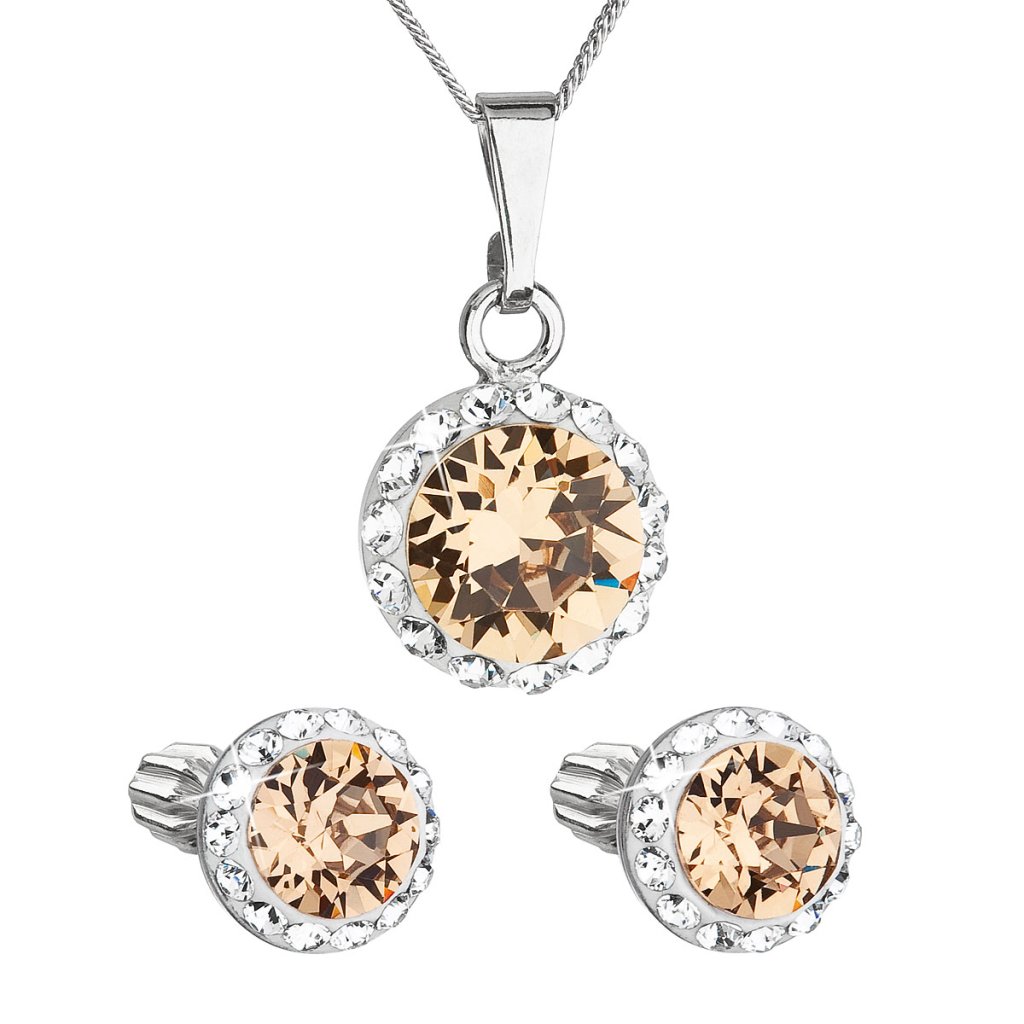 Sada šperkov s krištálmi Swarovski náušnice, retiazka a prívesok hnedé oranžové okrúhle 39352.3 light colorado topaz