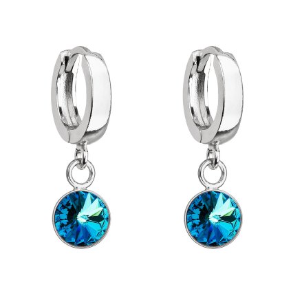 Strieborné visiace náušnice krúžky so Swarovski kryštálom 31300.5 bermuda blue