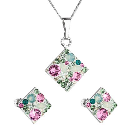 Sada šperkov s krištáľmi Swarovski náušnice, retiazka a prívesok zelený kosoštvorec 39126.3 chrysolite