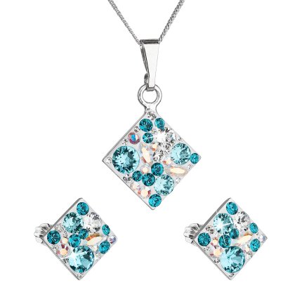 17363 sada šperku s kryštálmi swarovski nausnice retiazok a prívesok modry kosoštvorec 39126 3 turquoise