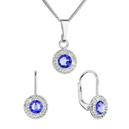 Sada šperkov s kryštálmi Swarovski náušnice a prívesok modré okrúhle 39109.3 lt. sapphire