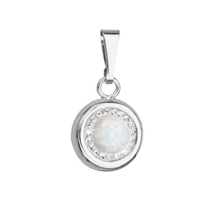 Strieborný prívesok s bielym syntetickým opálom a kryštálmi Swarovski 74096.1 white