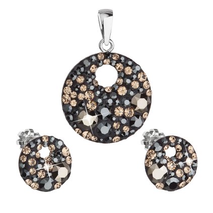 Sada šperkov s krištáľmi Swarovski náušnice a prívesok mix farieb čierna hnedá zlatá okrúhle 39148.4 colorado