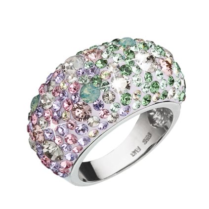 Strieborný prsteň s kryštálmi Swarovski mix farieb fialová ružová zelená 35028.3 (Veľkosť 54 (ø17,2 mm))