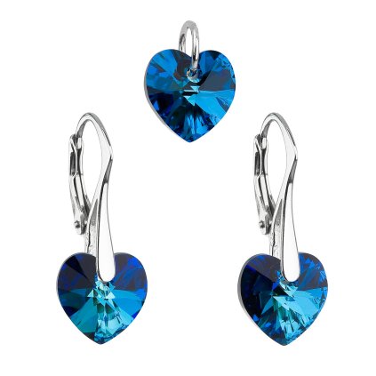 Sada šperkov s krištáľmi Swarovski náušnice a prívesok modré srdcia 39003.5 bermuda blue