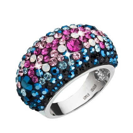 Strieborný prsteň s krištálmi Swarovski mix farieb modrá ružová 35028.4