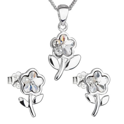 Sada šperkov s krištálmi Swarovski náušnice,retiazka a prívesok biela kytička 39172.1