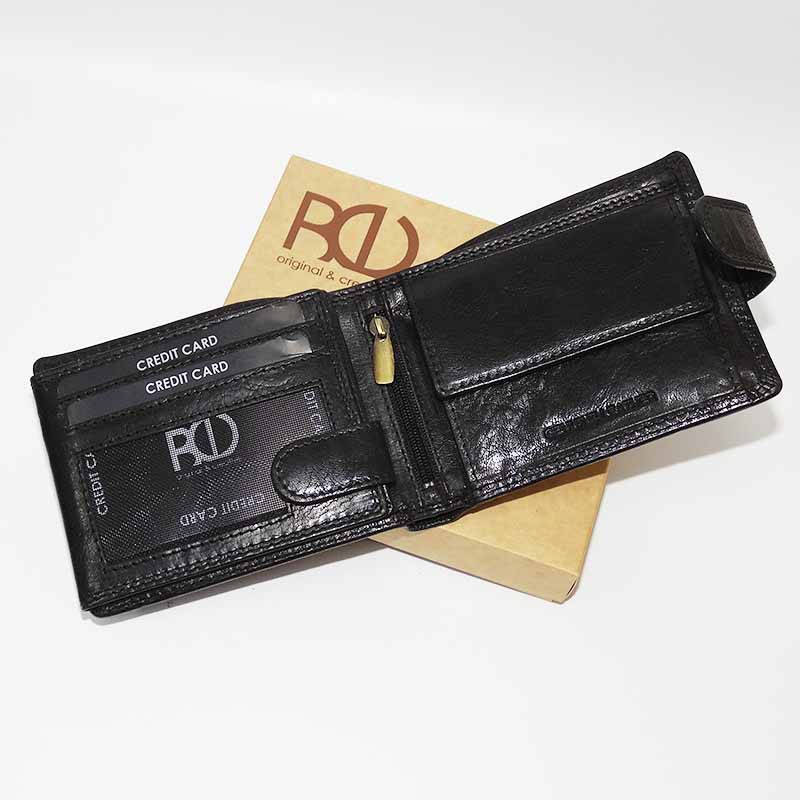 Černá pánská kožená peněženka ROYAL LEATHER s monogramem a zapínáním