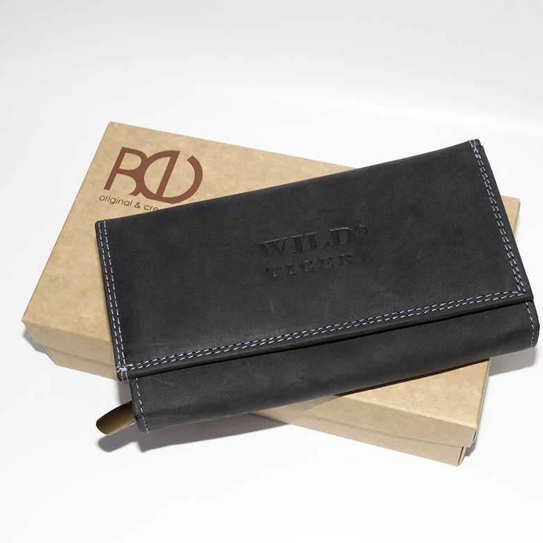 Dámská černá kožená peněženka TIGER Leather s monogramem | Luxusní dárek