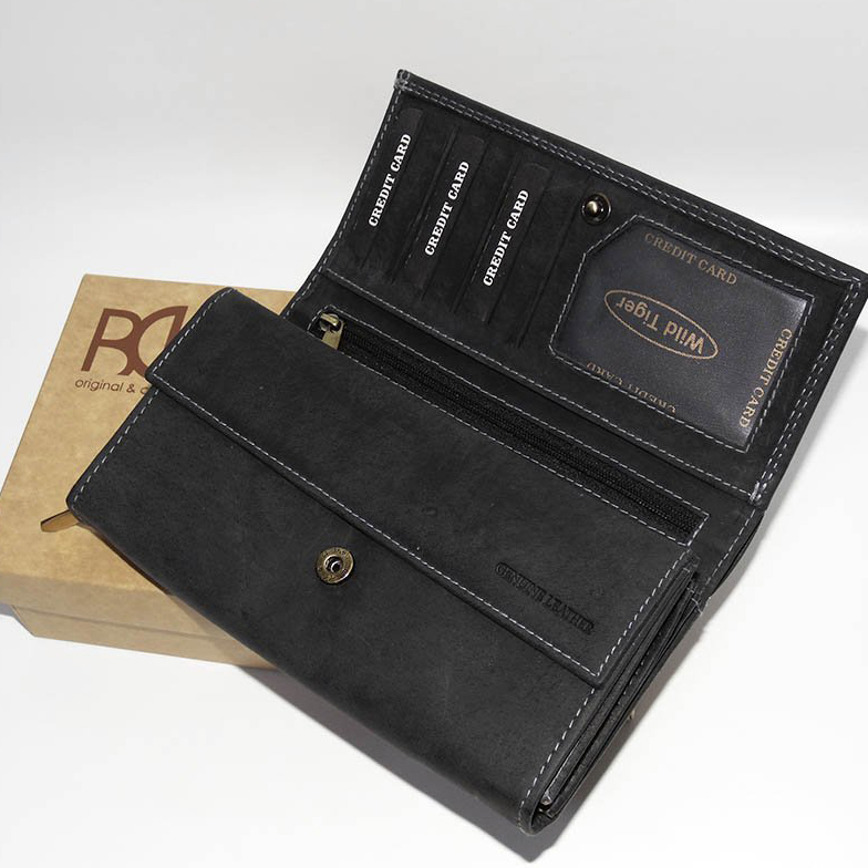 Dámská černá kožená peněženka TIGER Leather s monogramem | Luxusní dárek