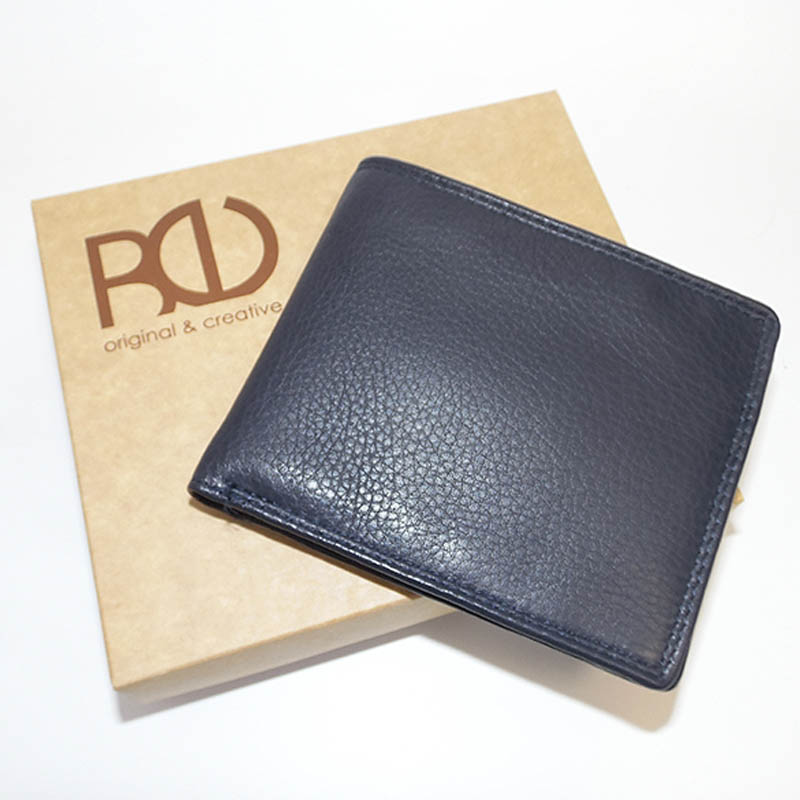 Slim modrá kožená peněženka s osobním monogramem | BEORIGINAL