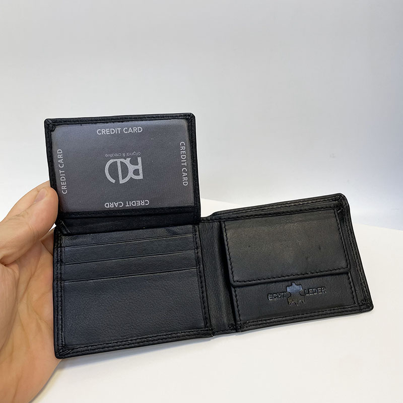 Malá černá kožená peněženka s monogramem | BEORIGINAL