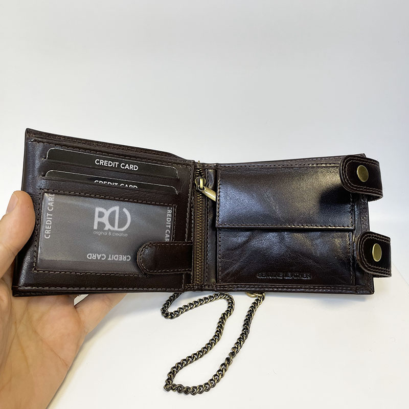 Pánská kožená peněženka ROYAL Leather s dvojím zapínáním a řetězem s monogramem