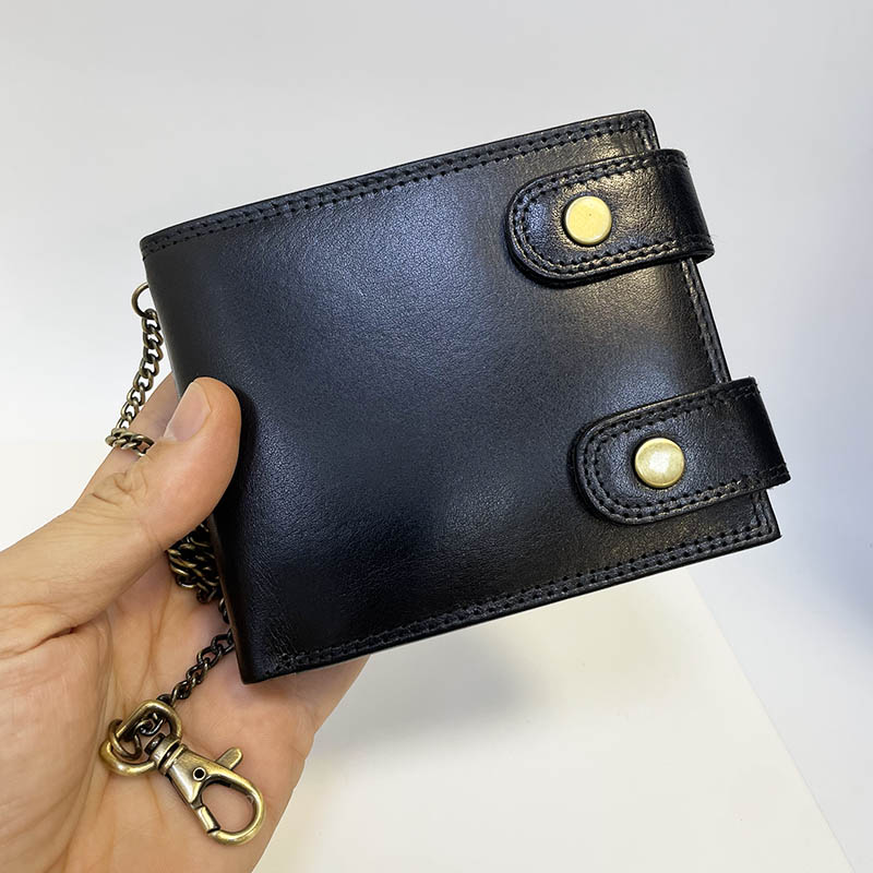 Černá kožená peněženka s řetízkem ROYAL RFID – monogram, text nebo fotka