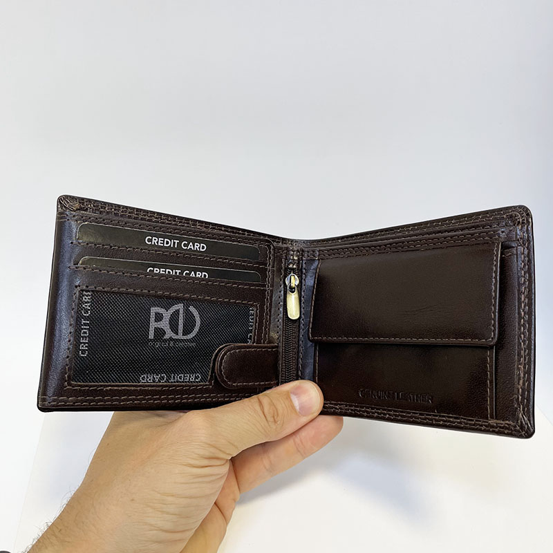 Tmavě hnědá pánská kožená peněženka ROYAL Leather s monogramem