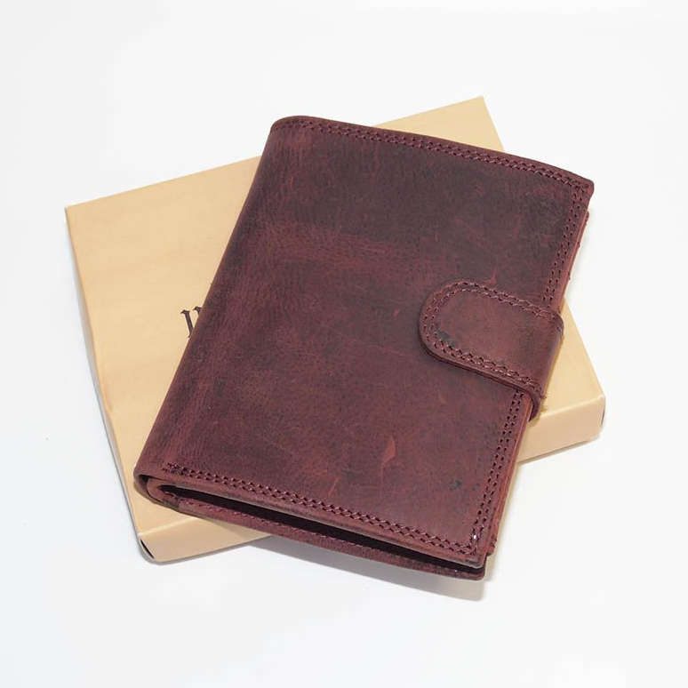 Pánská bordó kožená peněženka GURU Leather na výšku se zapínáním s monogramem, textem a fotkou
