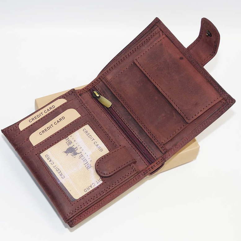 Pánská bordó kožená peněženka GURU Leather na výšku se zapínáním s monogramem, textem a fotkou