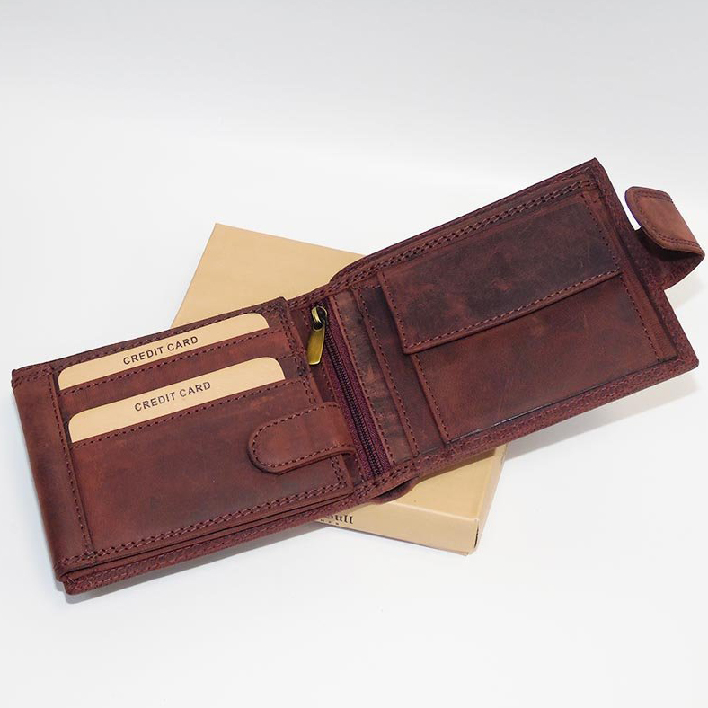 Pánská bordó kožená peněženka GURU Leather na šířku se zapínáním s monogramem, textem a fotkou