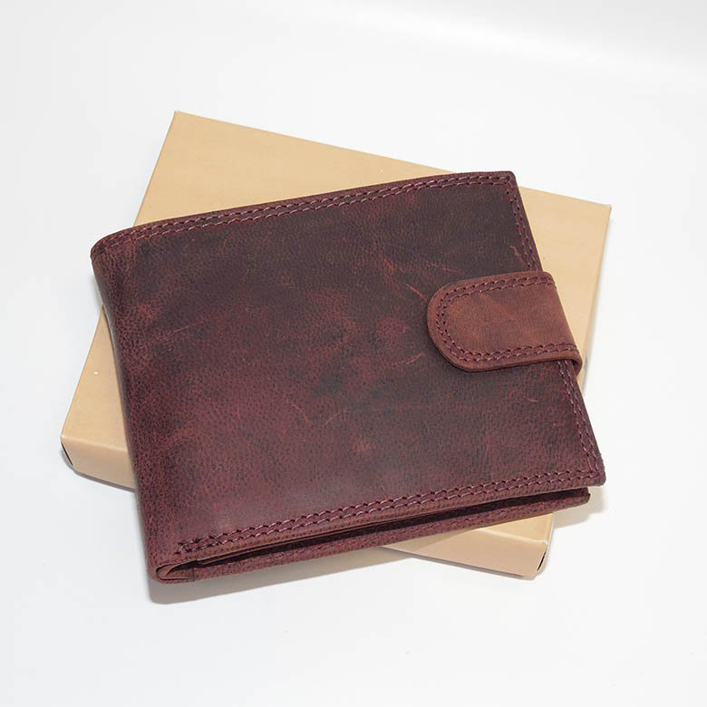Pánská bordó kožená peněženka GURU Leather na šířku se zapínáním s monogramem, textem a fotkou