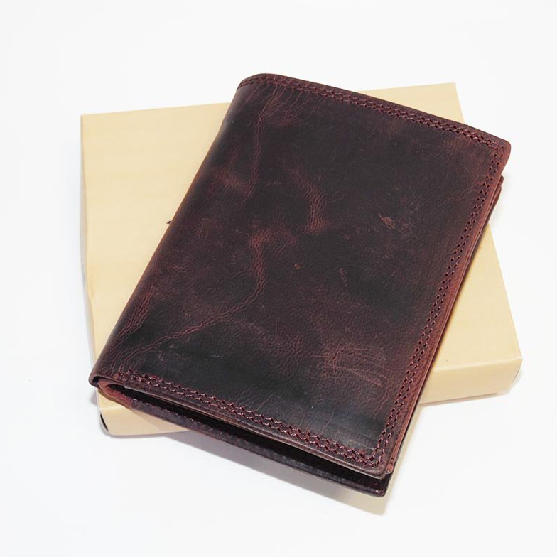 Pánská bordó kožená peněženka GURU Leather s monogramem, textem a fotkou