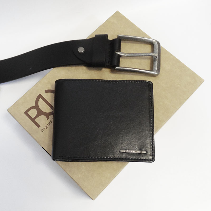 Pánský kožený set BELLUGIO – peněženka a pásek s monogramem
