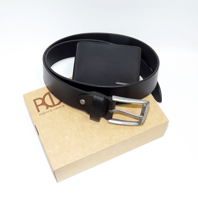 Pánský kožený set BELLUGIO – peněženka a pásek s monogramem